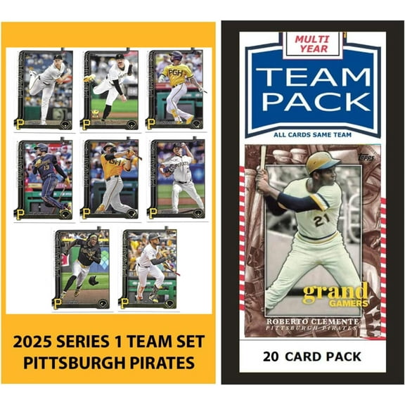 Pirates Multiyear 20 Card Pack Clemente + 2025 Topps Series 1 Team Skenes