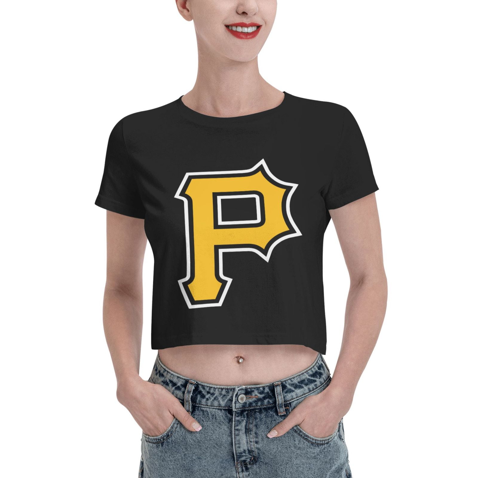 Pittsburgh_Pirates Women'S Crew Neck Short Sleeve, Fashion Leak Navel T