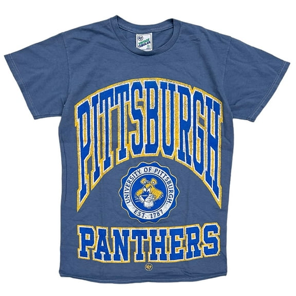 Pittsburgh Pitt Panthers by 47 Brand Men's Vintage Tubular Distressed Tee T-Shirt (Medium, Steel)