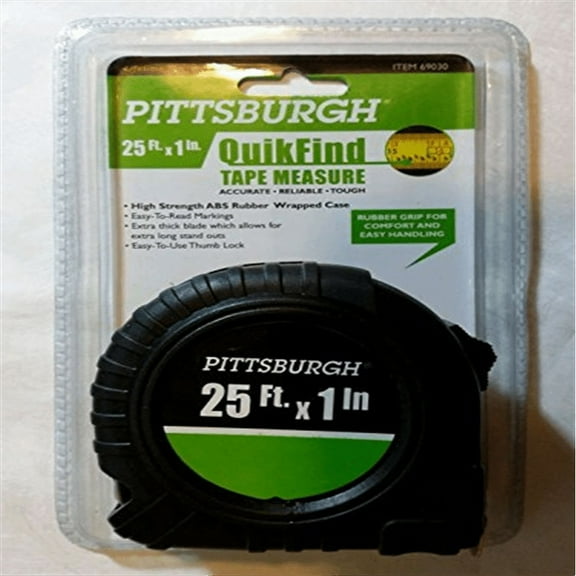 Pittsburgh QuikFind Tape Measure, 25 Foot by 1 Inch, Easy to Read, High Strength ABS Rubber Wrapped Case