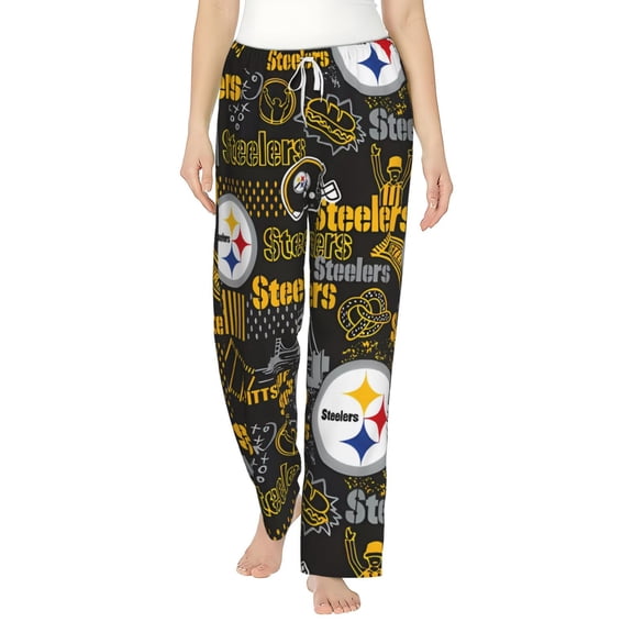 Pittsburgh S Women's Pajama Pants Soft Flannel Pajama Lounge Sleep Pant Comfy Warm Drawstring Home Pants with Pockets Gift for Football Games Fans