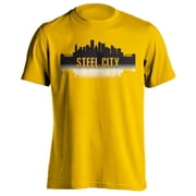 Pittsburgh Steel City Skyline Sports Team Short Sleeve T-Shirt 2XL, Gold