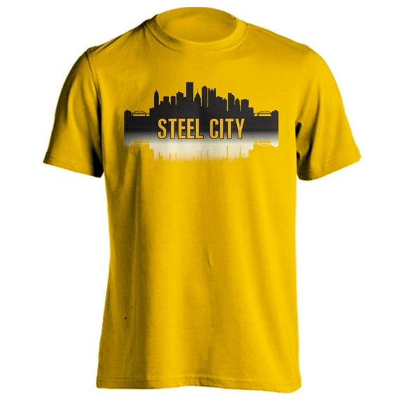 Pittsburgh Steel City Skyline Sports Team Short Sleeve T-Shirt (2XL, Gold)
