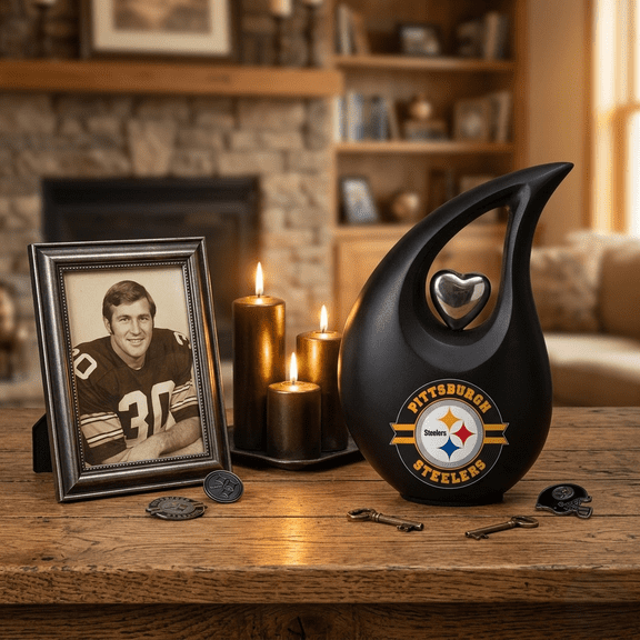 Pittsburgh Steeler Black Antique  Vintage  Cremation Urn Box Funeral Urn Box Burial Urn For ash Box Keepsakes Urn Box Memorial Urn Loved Urn For Ashes