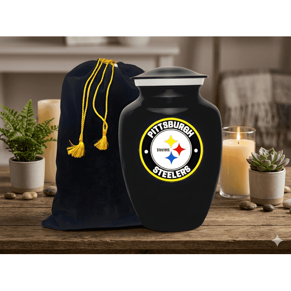 Pittsburgh Steeler Black Cremation Urn Box Funeral Urn Box Burial Urn For ash Box Keepsakes Urn Box Memorial Urn Loved Urn For Ashes