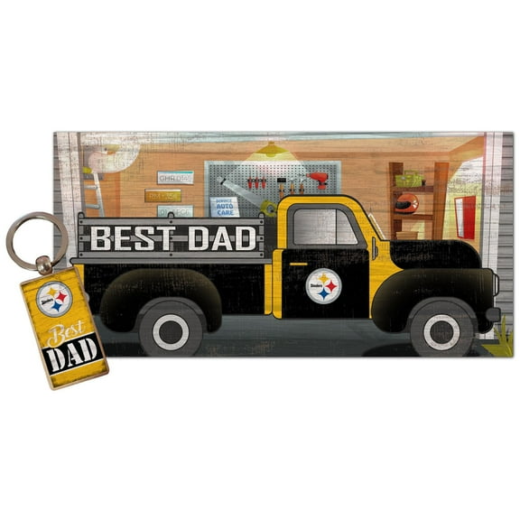 Pittsburgh Steelers 6'' x 12'' Best Dad Truck Sign & Key Chain Bundle