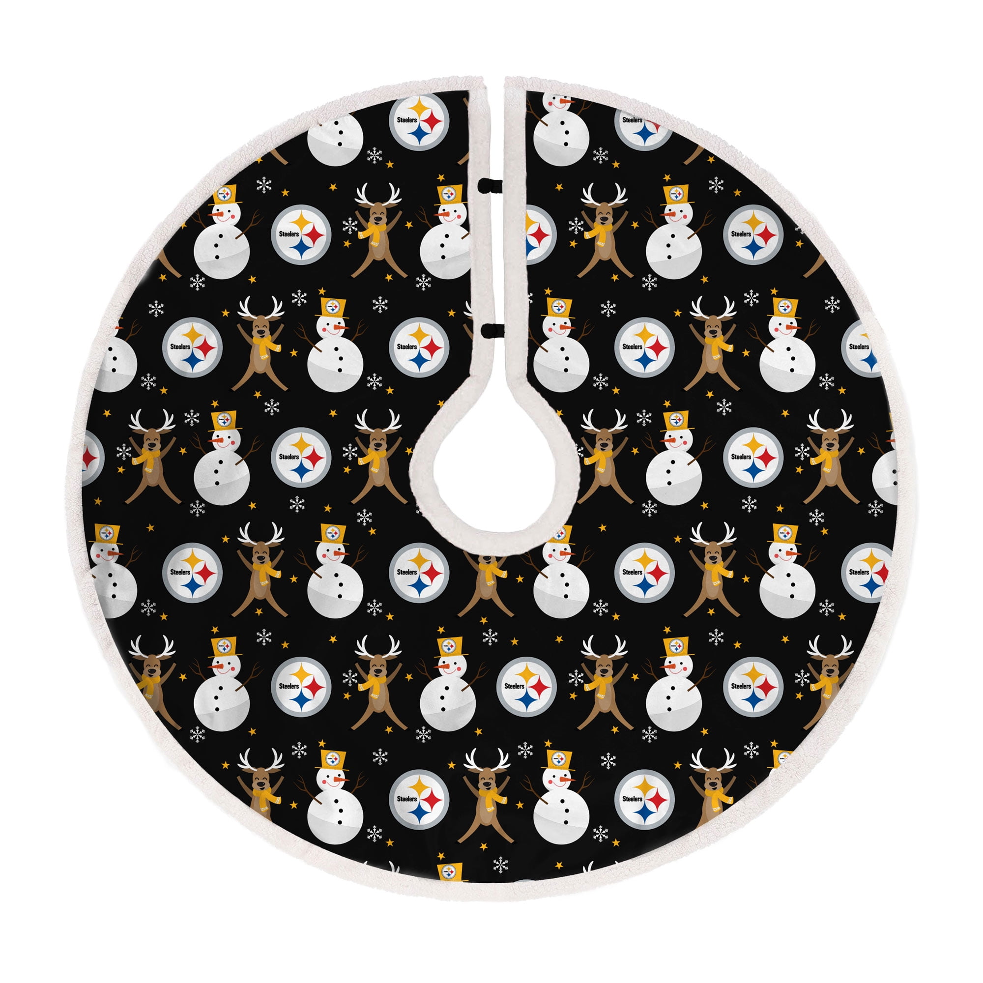 Pittsburgh Steelers Black Reindeer and Snowmen Tree Skirt