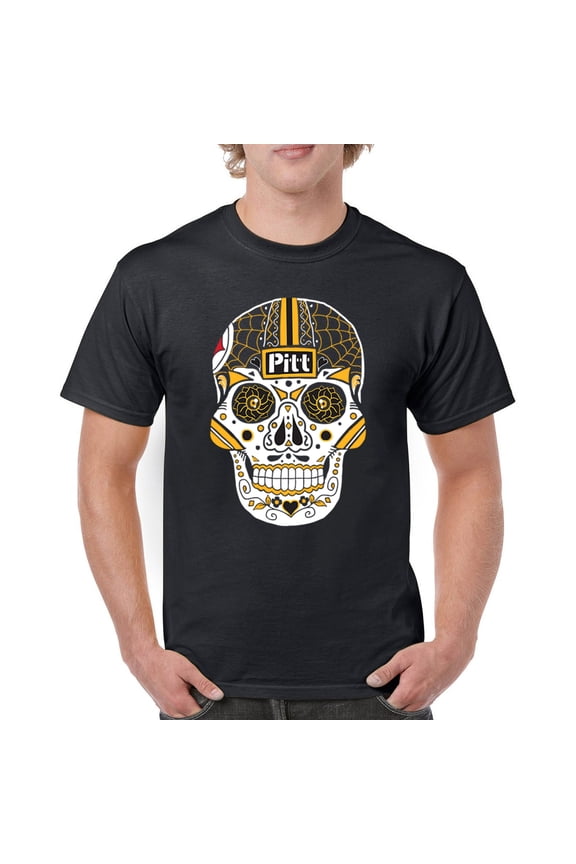 Pittsburgh Sugar Skull T-shirt Steel City Football Fan Tailgating Men's Tee
