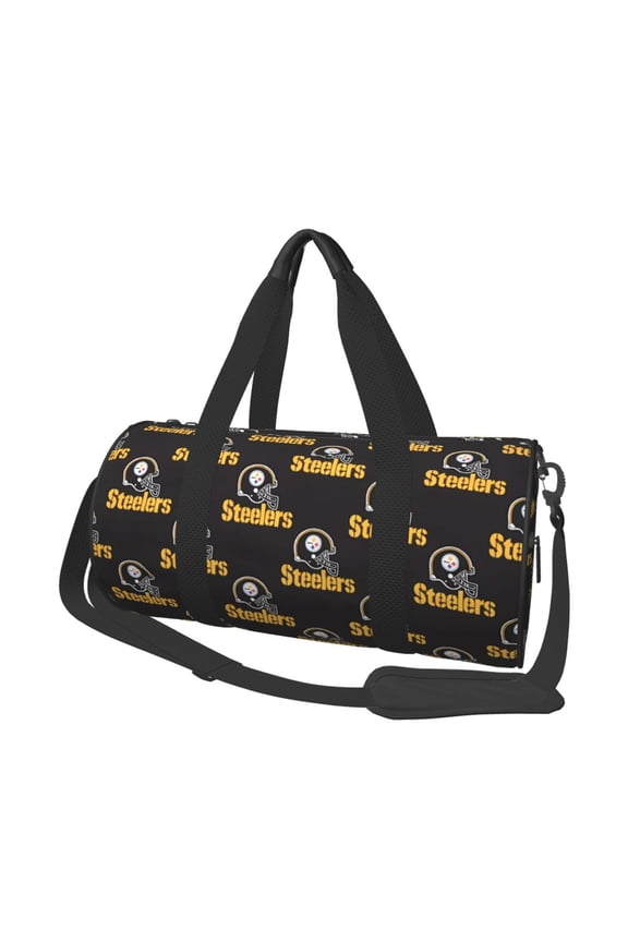 Pittsburgh Team Large Capacity Travel Duffel Bag American Football Sports Training Fitness Cylinder Bag Double Pull Zipper Leisure Duffel Bag With Side Pockets Unisex