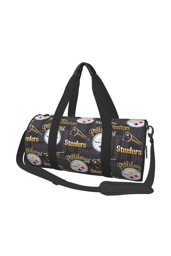 Pittsburgh Team Large Capacity Travel Duffel Bag American Football Sports Training Fitness Cylinder Bag Double Pull Zipper Leisure Duffel Bag With Side Pockets Unisex