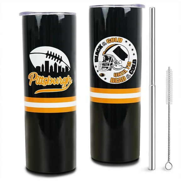 Pittsburgh Tumbler Cup 20oz Skinny Tumbler with Flip Lid and Straw - Pittsburgh Gifts for Men -Insulated Stainless Steel Cup Travel Mug - Coffee Travel Mugs for Women
