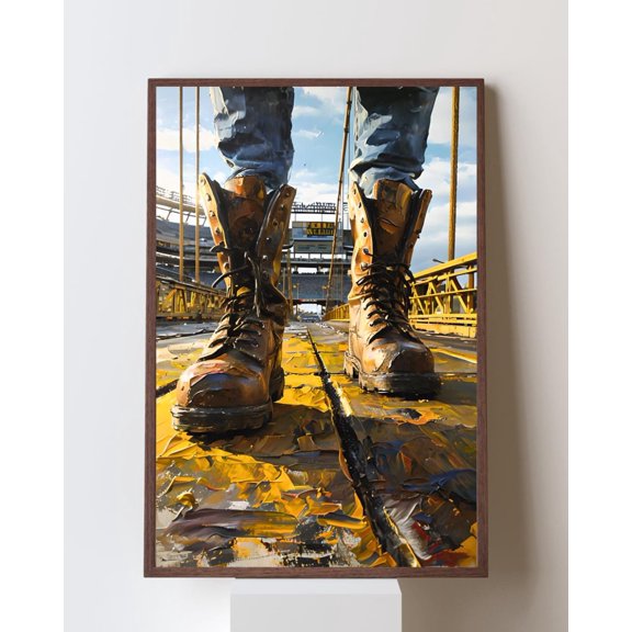 Pittsburgh Wall Art, Steel City Bridge & Boots, Downtown Pittsburgh Pride, Yinzer Gift, Steelworker Home Decor #644, Unframed Poster Size 8x12