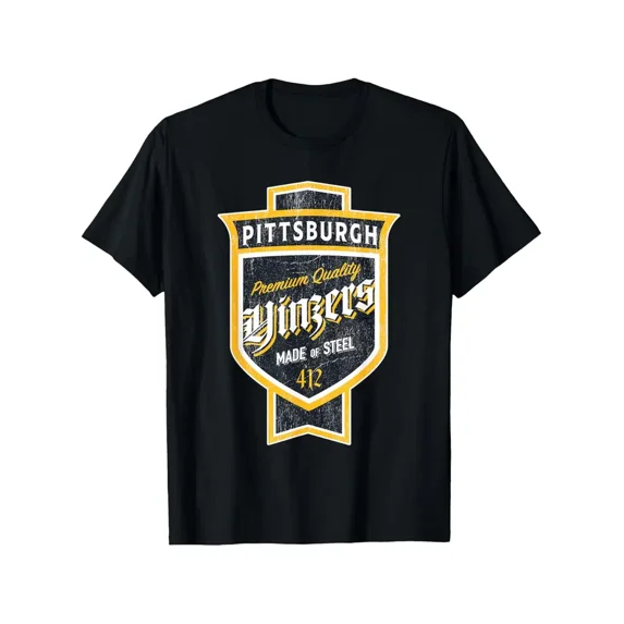 Pittsburgh Yinzer T-Shirt - Vintage Style, 100% Cotton, Black with Bold Yellow & White Graphic, Perfect for Men, Women, Dad, or Friends, 1XL-5XL, Shirts, Plus Size