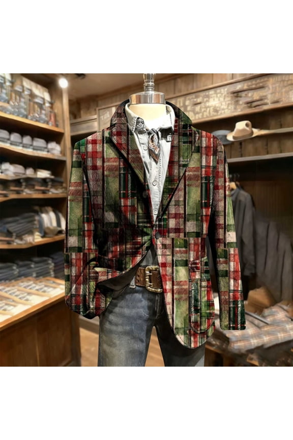 Pituace Mens Corduroy Christmas Jacket Casual One Button Holiday Party Blazer Sport Coats Ugly Xmas Print Suit Jacket