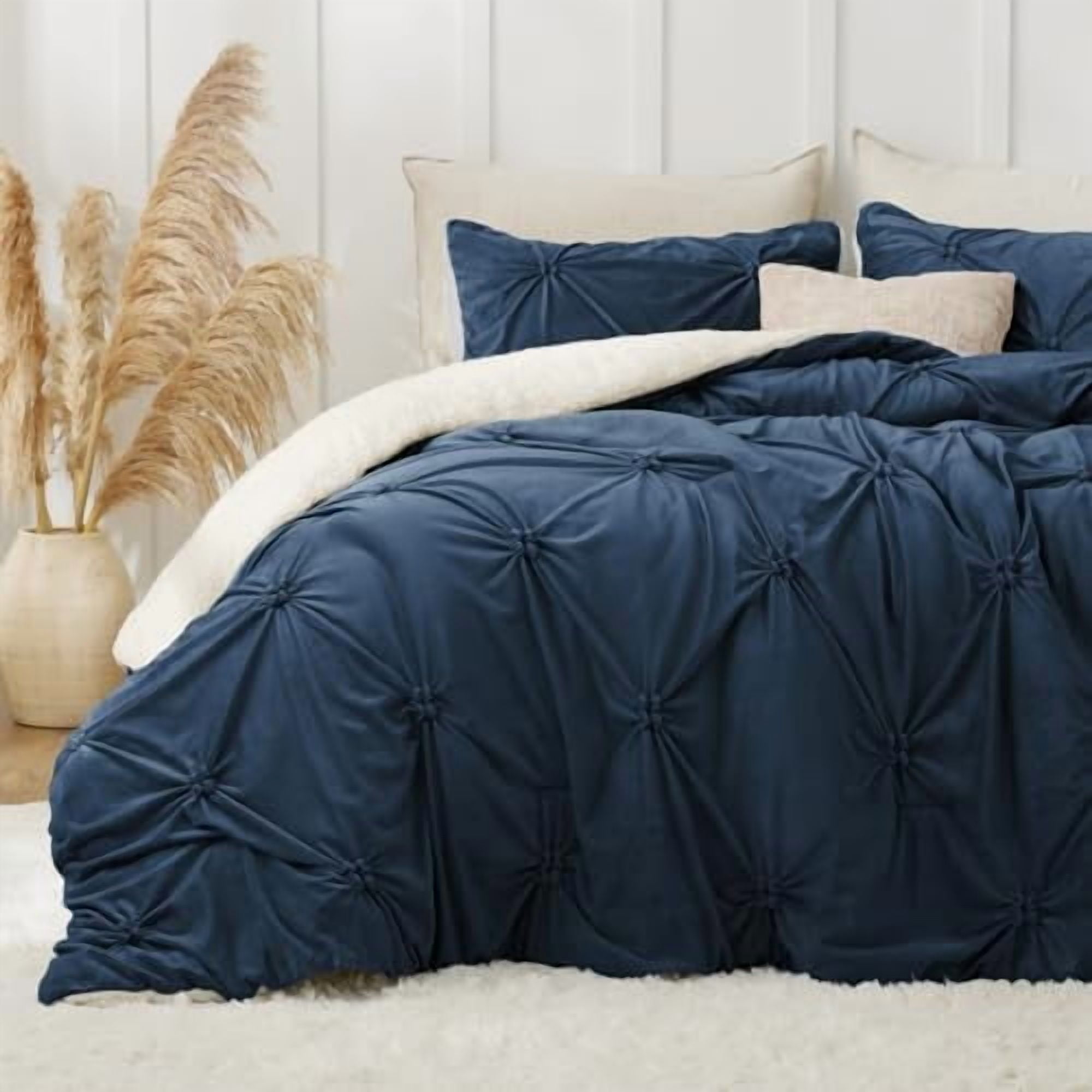 Pituck Pituck Fluffy Queen Comforter Set - Super Soft Sherpa Navy Comforter ...