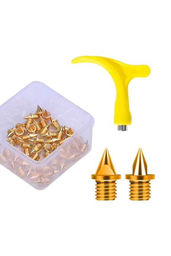 50Pcs Track Shoe Spikes Track and Field Running Spikes 5mm Versatile with Wrench Gold