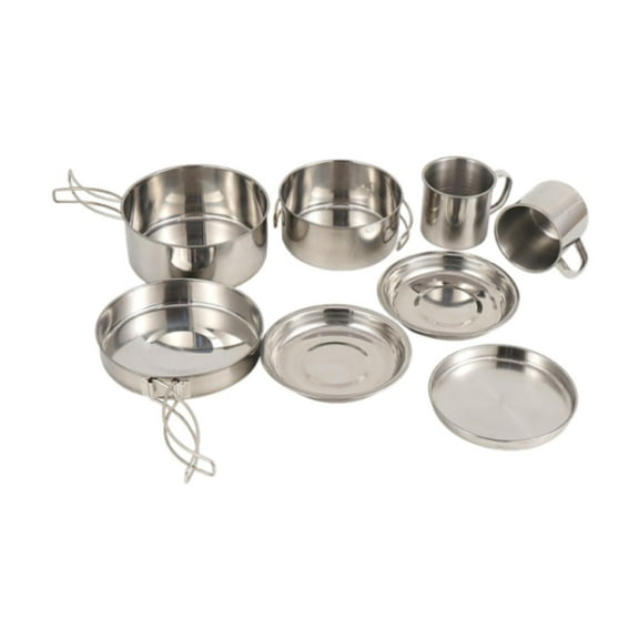 Pitycbo 8x Camping Cookware Mess Kit Camping Utensils Portable Foldable Handle Equipment