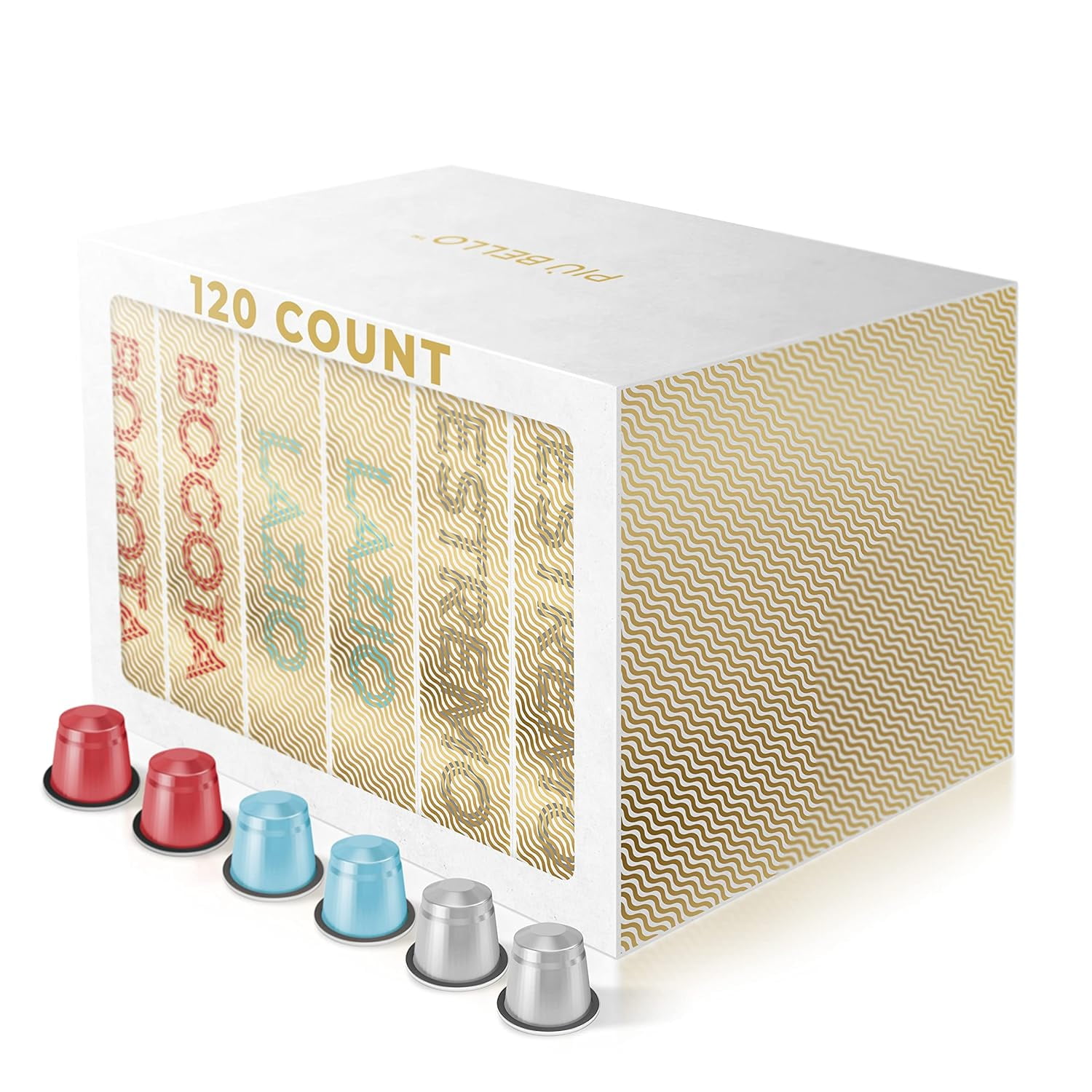 Piu Bello Coffee Pods Intense Variety Pack - Nespresso Machine (Original) Compatible Capsules with 3 Intense Flavors, Dark Roast, Low Acidity- Kosher (3 Flavor Multipack 120 Count)