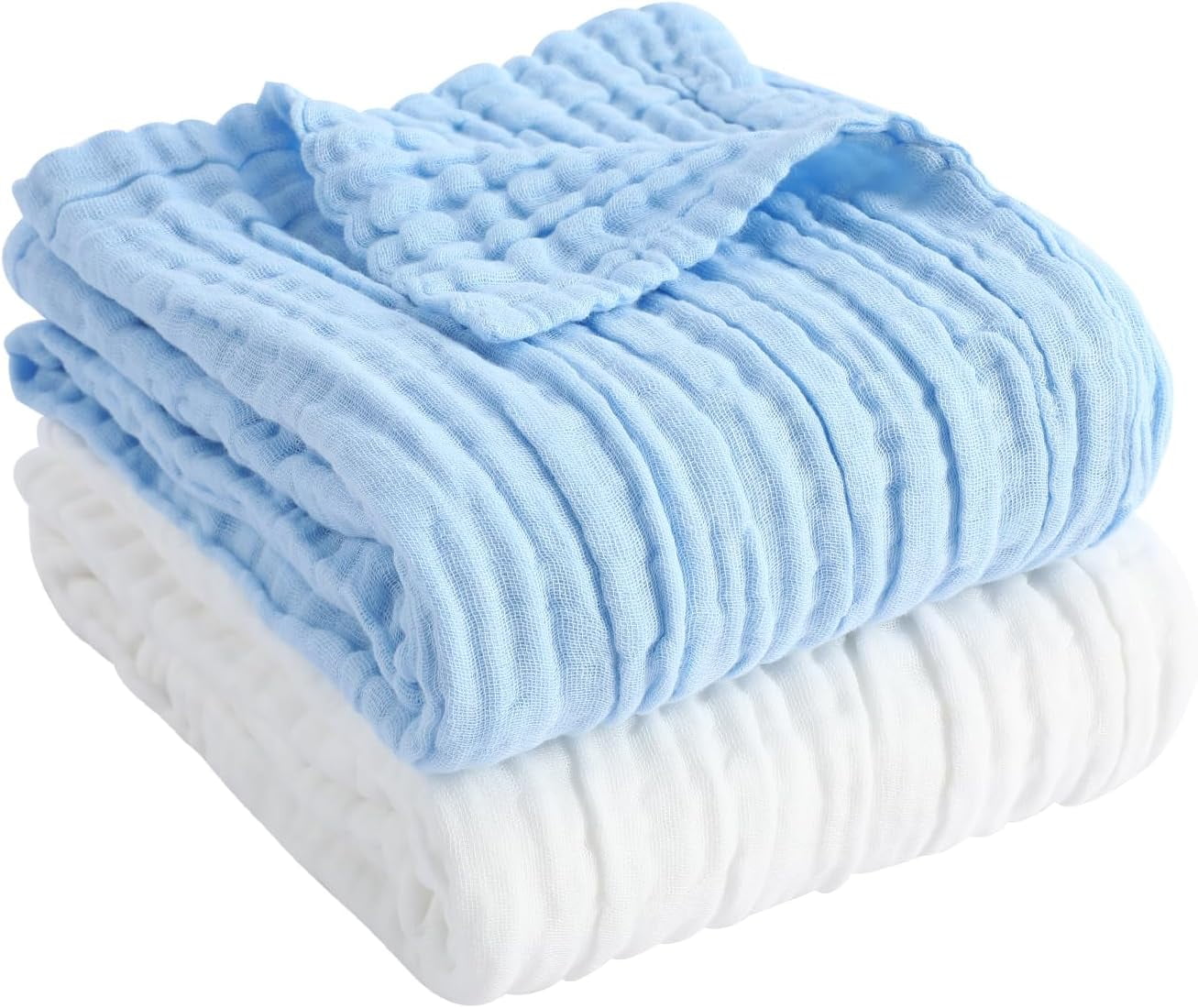 Piu Dino Baby Muslin Bath Towel (Kit w/ 2 units) 41,3'' x 39,37'' Blue/White