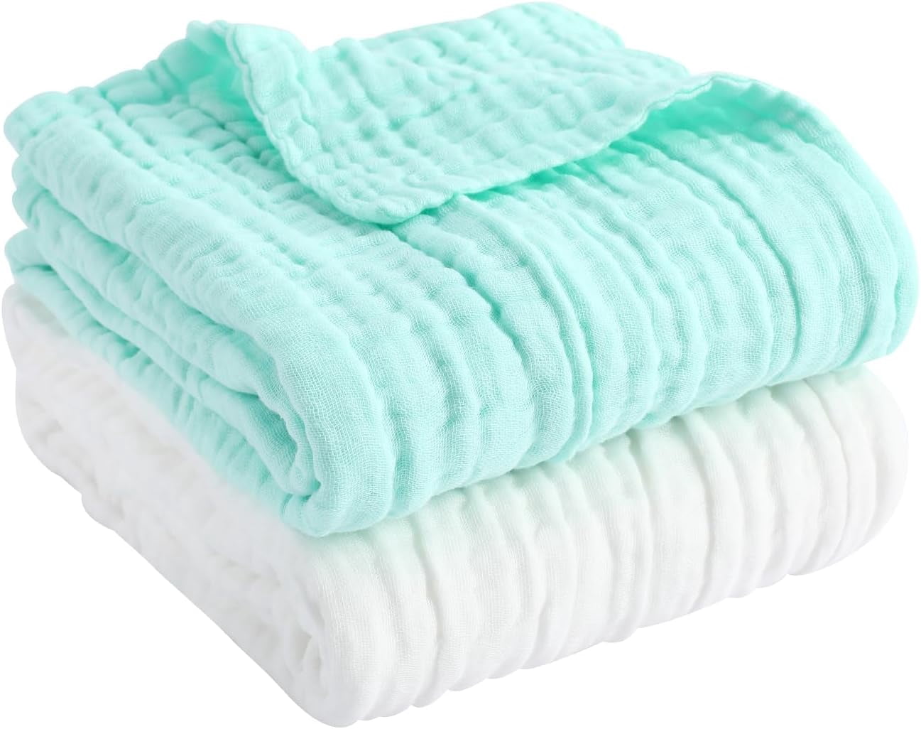 Piu Dino Baby Muslin Bath Towel (Kit w/ 2 units) 41,3'' x 39,37'' Green/White