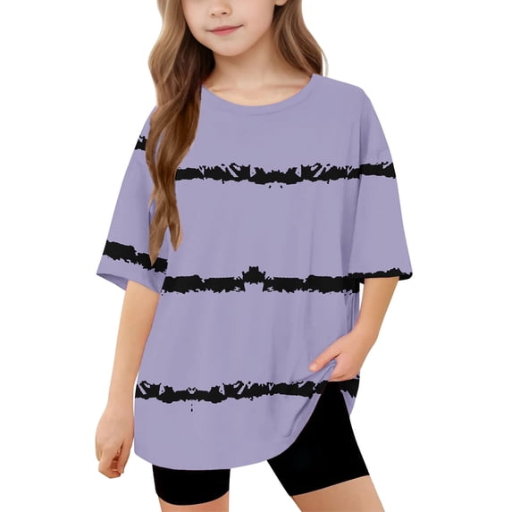 Piuwrlz 12 Girls T Shirts Girl Shirts Tops Loose Stripe Teen Graphic T-Shirts Purple Size 12 Years