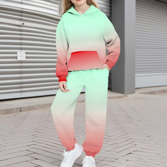 Piuwrlz 2pcs Hood Jogger Set Toddler Girls Fleece Sweatsuits Sets Plush Hoodies and Sweatpants Mint Green Size 4-5Years