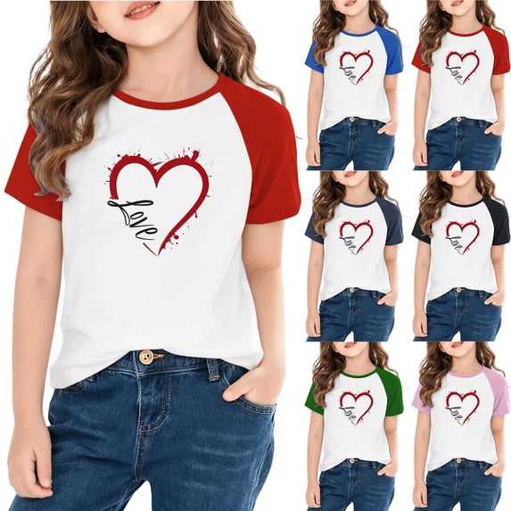Piuwrlz 3 Years Girls Short Sleeve T-Shirt Toddler Summer Printed T Shirt Blue Crew Neck Shirt Top Blue Size 3 Years