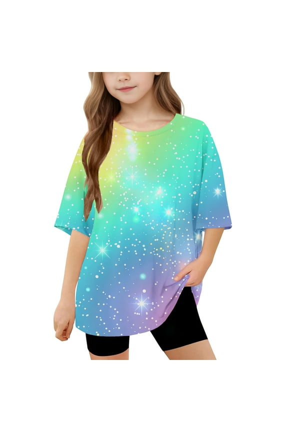 5 Years Girls Shirts Tops Girl Short T Shirts Sleeve Loose Tie Dyeing Kids Graphic T-Shirts Multicolor Size 5 Years