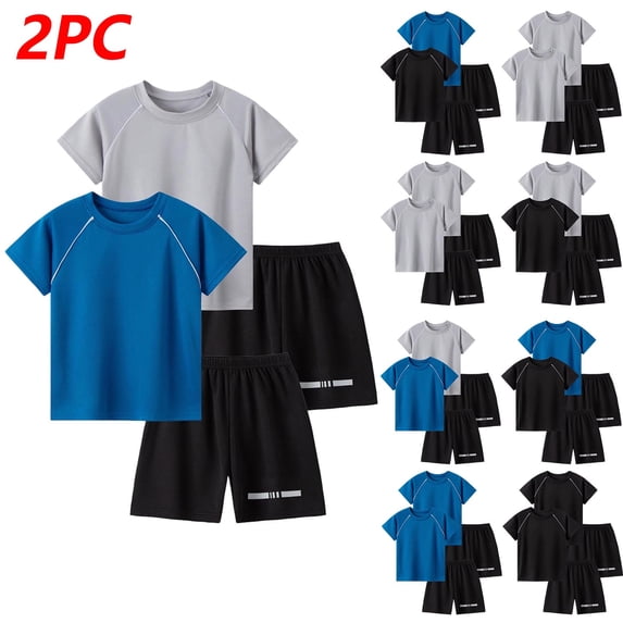 Piuwrlz 9-10Years Boy Outfit Sets Boys Short Sets Summer Crew Neck T-Shirt and Shorts Set Dark Gray Size 9-10Years