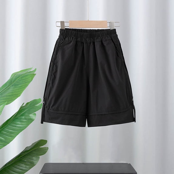 Piuwrlz Athletic Shorts Boys Short Pants Solid Color Single Piece Short Trousers Black Size 7-8 Years