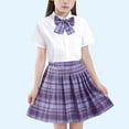 thumbnail image 1 of Piuwrlz Back to School Dress Sets Schoolgirl Short T-Shirt and Skirt Sets Tight Bow-knot Solid Color Grid Skirts Suits Purple Size 9 Years, 1 of 3