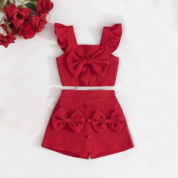 Piuwrlz Back to School Dress Sets for Girl Skirt and Sleeveless Underwear Set Bow-knot Solid Color Skirts Suits Red Size 12 Months