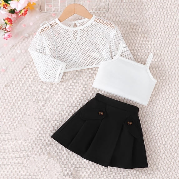 Piuwrlz Back to School Dress Sets for Girl Skirt and Sleeveless Underwear Set Solid Color Skirts Suits Black Size 2 Years