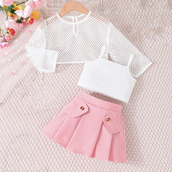 Piuwrlz Back to School Dress Sets for Girl Skirt and Sleeveless Underwear Set Solid Color Skirts Suits Pink Size 12 Months