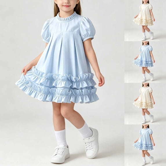 Piuwrlz Back to School Dresses Girls Uniform Preppy Dress Comfortable A-Line Princess Skirts Beige Size 5-6 Years