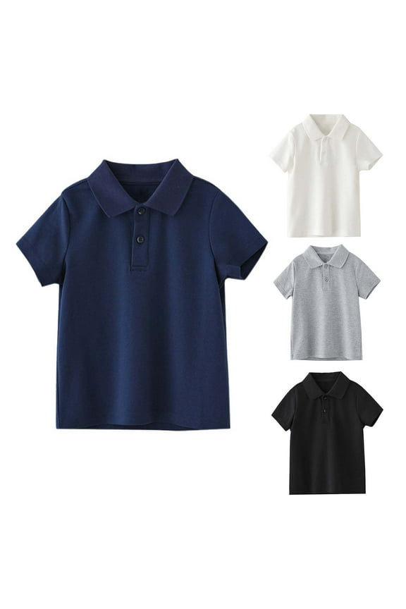 Black polo Shirt Boys School Uniform T-Shirt Round Neck School Uniform T Shirt Black Size 2 Years