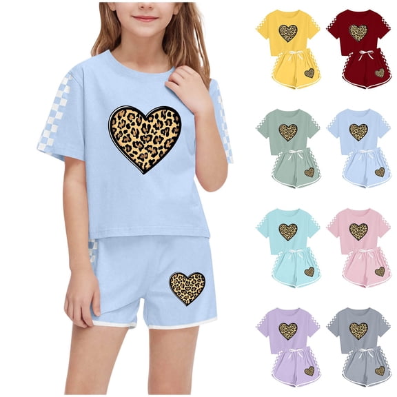 Piuwrlz Boys Girls Short Sets Kids Summer Outfit Set Printed Round Neck Tight Shirt T-Shirt and Shorts Set Wine Size 10 Years