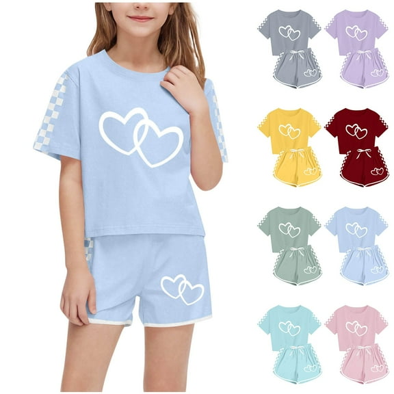 Piuwrlz Boys Girls Short Sets Kids Summer Outfit Set Printed Round Neck Tight Shirt T-Shirt and Shorts Set Wine Size 9 Years