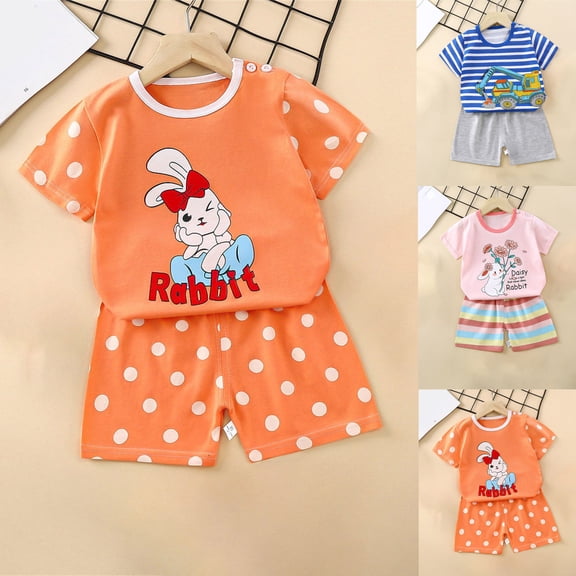 Piuwrlz Boys Girls Short Sets Kids Summer Outfit Set Printed T-Shirt and Shorts Set Blue Size 4-5 Years