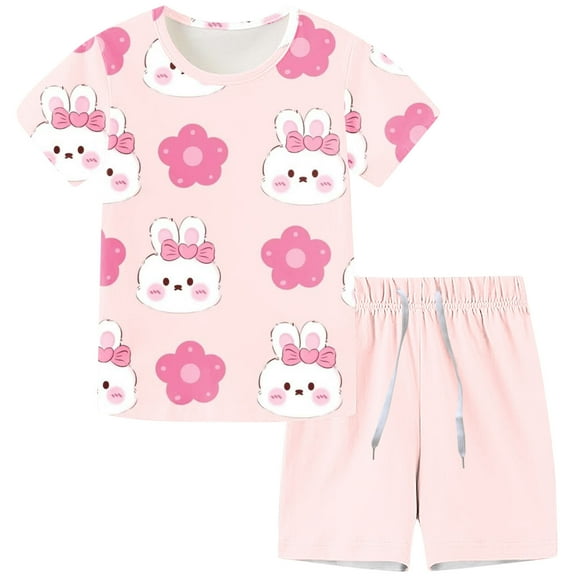 Piuwrlz Boys Girls Short Sets Kids Summer Outfit Set Printed T-Shirt and Shorts Set Pink Size 2-3 Years