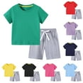 thumbnail image 1 of Piuwrlz Boys Girls Short Sets Kids Summer Outfit Set Solid Color T-Shirt and Shorts Set Black Size 5 Years, 1 of 5