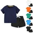 thumbnail image 1 of Piuwrlz Boys Girls Short Sets Kids Summer Outfit Set Solid Color T-Shirt and Shorts Set Green Size 11 Years, 1 of 5