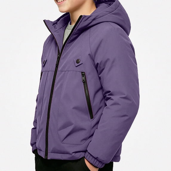 Piuwrlz Boys Hood Padded Jacket Boy Cotton Puffer Jacket with Zipper Long Sleeved Winter Coat Purple Size 9