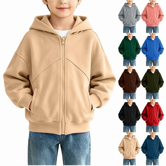 Piuwrlz Boys Hood Sweatshirts with Pockets Fall Winter Zipper Casual Hoodies Navy Size 7 Years