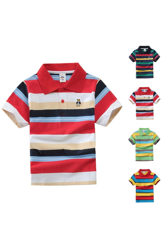 Boys polo Shirt 105 for Kids School Uniform Shirt Stripe Lapel Collar Shirt School Uniform T Shirt Black Size 105