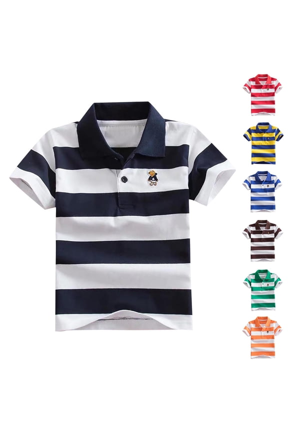 Boys polo Shirt 6 Years for Kids School Uniform Shirt New Stripe Lapel Collar Shirt School Uniform T Shirt Coffee Size 6 Years