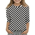 thumbnail image 1 of Piuwrlz Children Girls 3/4 Sleeve T-Shirts Summer Round Neck Casual Sweatshirts Printed Round Neck Stripe Shirt Tops Black Size 7 Years, 1 of 4