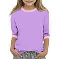 thumbnail image 1 of Piuwrlz Children Girls 3/4 Sleeve T-Shirts Summer Round Neck Casual Sweatshirts Solid Color Round Neck Shirt Tops Purple Size 11 Years, 1 of 6