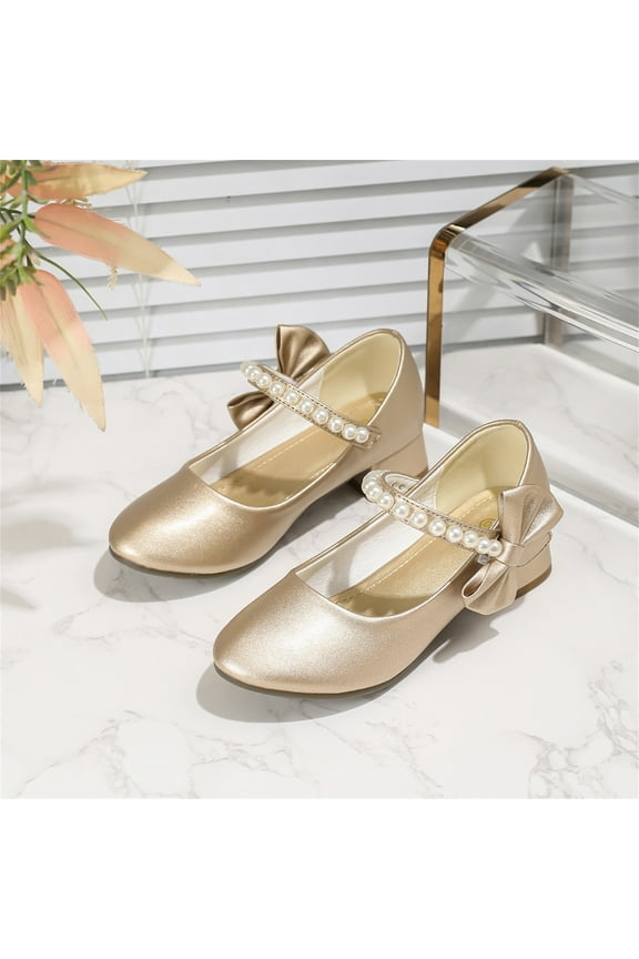 Children's Soft Soled Imitation Leather Shoes Girls Closed Toe Shoe Low Heel Dance Dress Flats Gold Size 10 Years