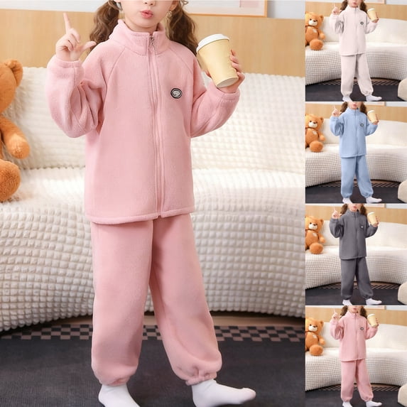 Piuwrlz Children's Sweatsuits Sets Girls Two Piece Jogger Set Pocket Round Neck Stand-Up Collar Sweats and Sweatpants Dark Gray Size 3 Years